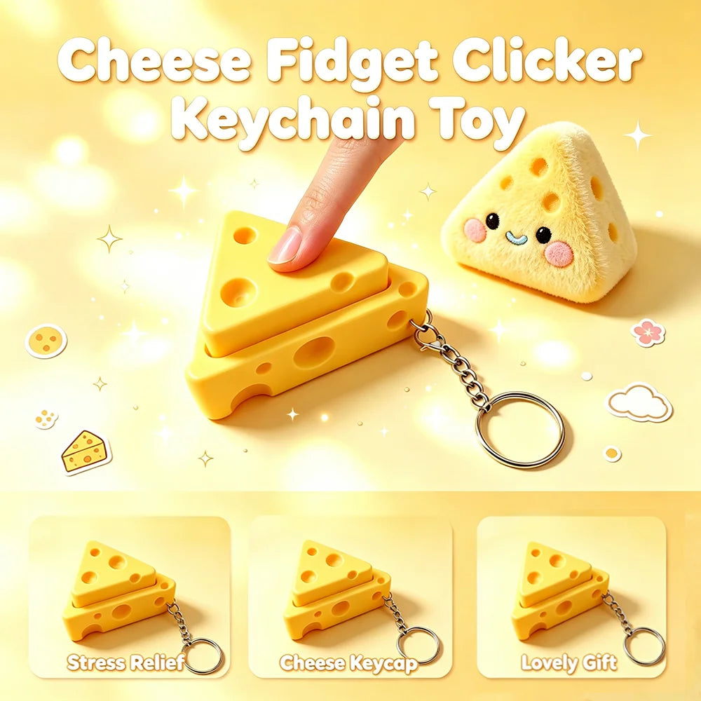 Cheese Keyboard Clicker Keychain Portable Sensory Fidget Toy Crisp Click Sound Cheese Shape Stress Relief Accessory for Decor