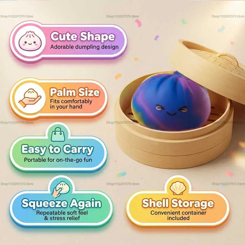 New Rainbow Toy with Steamer Box Squeeze Dough Stress Ball Realistic Steamed Bun Squeezing Toy for Fidget Sensory Anxiety Relief