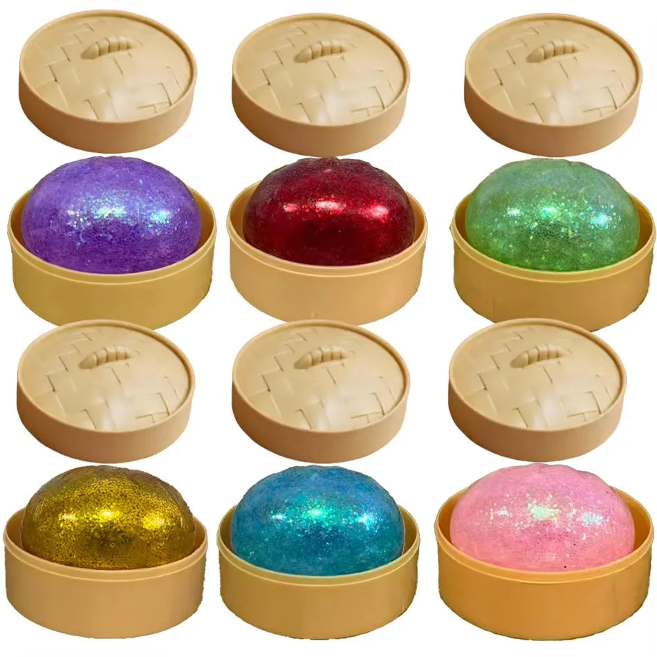 In Stock Glitter Dumpling Glitter Dumpling Squishy with Box Dumplings Sensory Squeeze Toy for Stress Relief