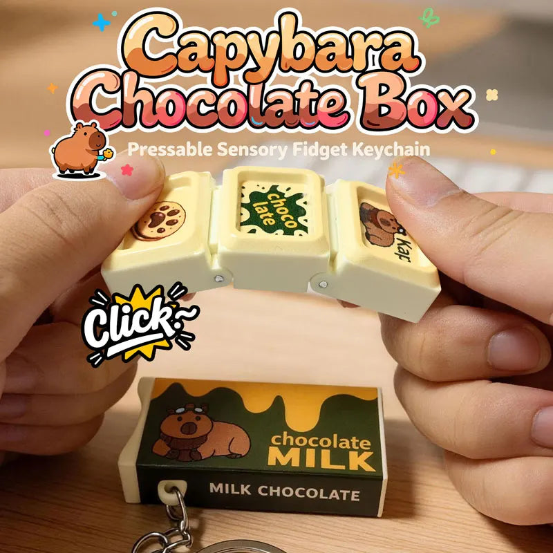 Capybara Chocolate Box Fidget Keychain Clickable Pressable Sensory Snap Pendant Portable Stress Relief Decompression Toy Gift