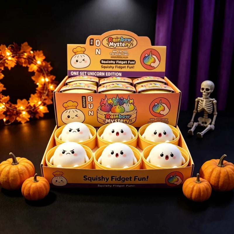 Cartoon Ghost Series Stress Relieving Toy Ghost Bun Soft, Slow, Elastic Squid Toy Clip Steamer Steamed Bun Squeezing Toy Gift