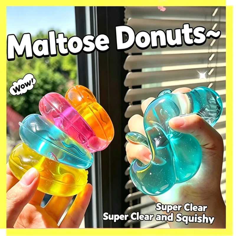 Shapeable Ultra Clear Maltose Donut Stress Ball Squishy Toy Slow Rebound Stress Relief Fidget Toy for Anxiety Stress Reliever