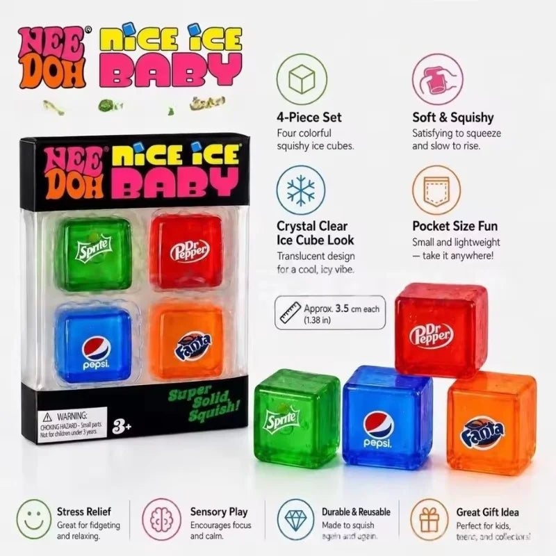 Schylling Nee Doh Nice Cube & Mini Cat & Soda Cube Sensory Pinch Blocks Stress Relief Puzzle Kids Souvenir Blind Box
