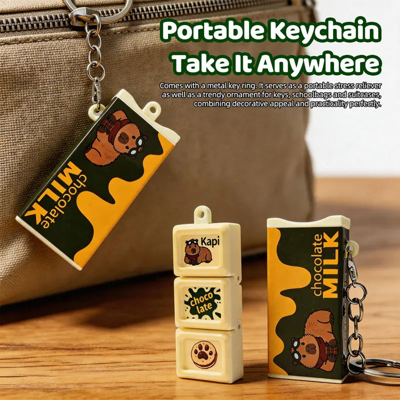 Capybara Chocolate Box Fidget Keychain Clickable Pressable Sensory Snap Pendant Portable Stress Relief Decompression Toy Gift