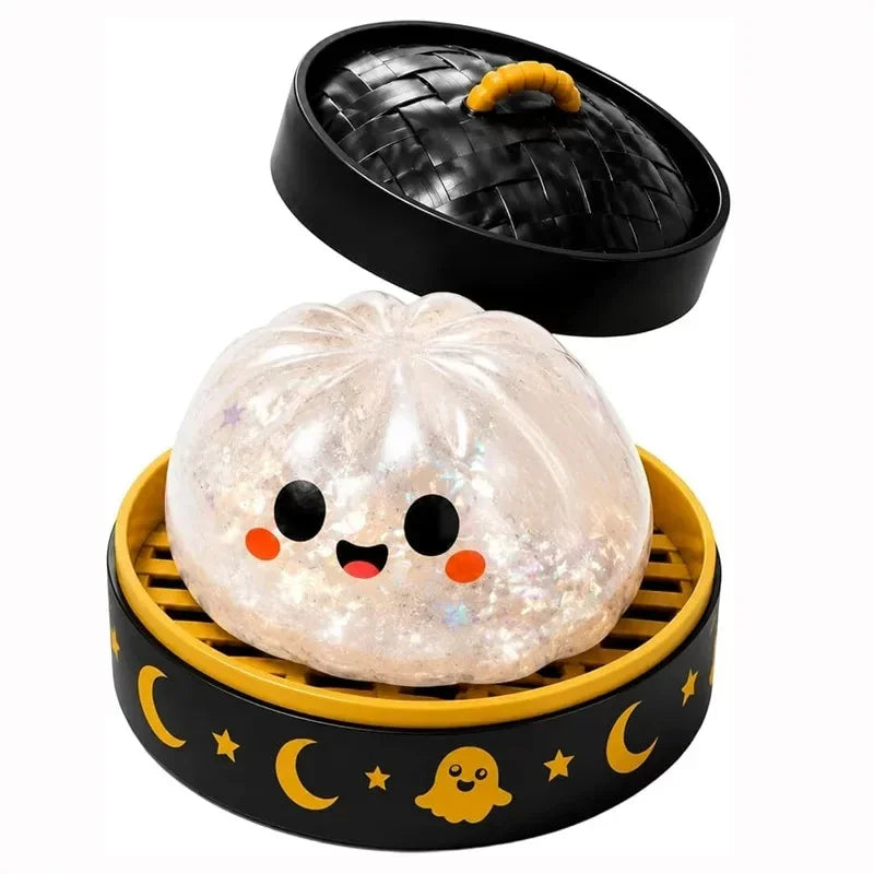 Cartoon Ghost Series Stress Relieving Toy Ghost Bun Soft, Slow, Elastic Squid Toy Clip Steamer Steamed Bun Squeezing Toy Gift