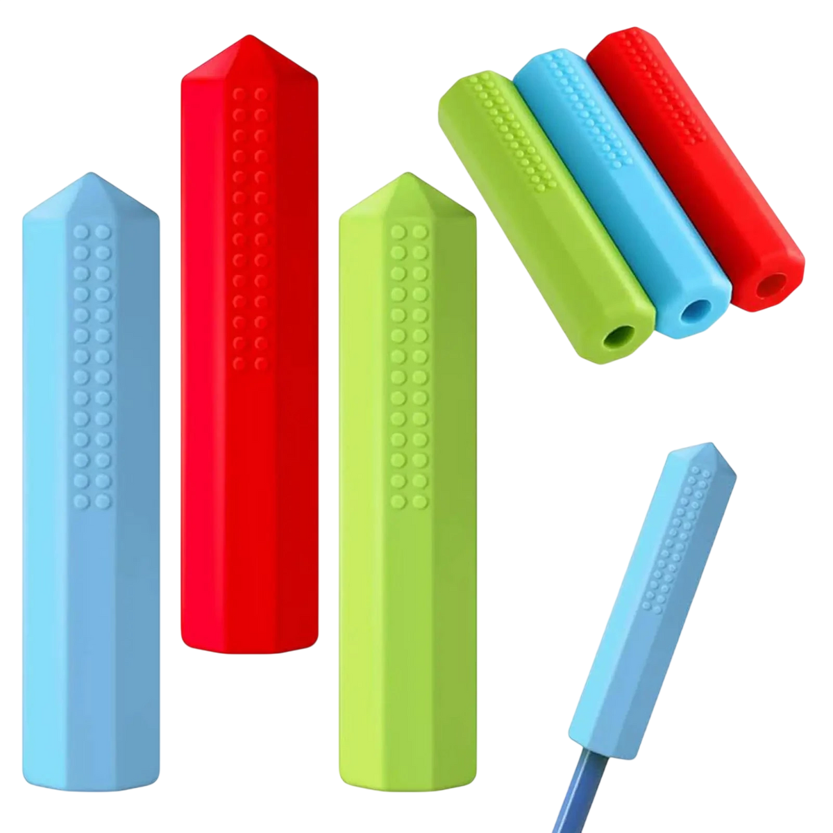 Chewable Pencil Sensory Toppers 3Pcs/set Silicone Fidgeting Chewy Pencil Tubes Set Children gravity weight Calming Pen - photo 3