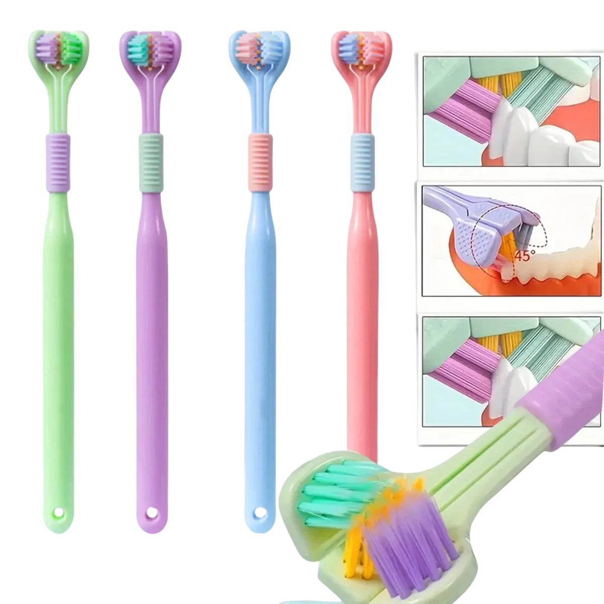 1pc Soft Bristle 3-sided Toothbrush Gentle Clean Adult Teeth Brush for Complete Gum Care Autism Sensory Design Oral Health Tool - photo 2