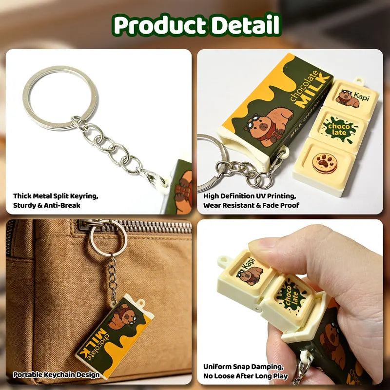 Capybara Chocolate Box Fidget Keychain Clickable Pressable Sensory Snap Pendant Portable Stress Relief Decompression Toy Gift