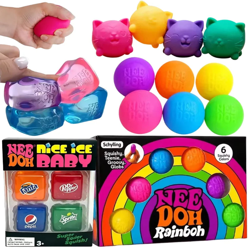 Schylling Nee Doh Nice Cube & Mini Cat &Six Color Round Sensory Pinch Blocks Stress Relief Puzzle Kids Souvenir Blind Box