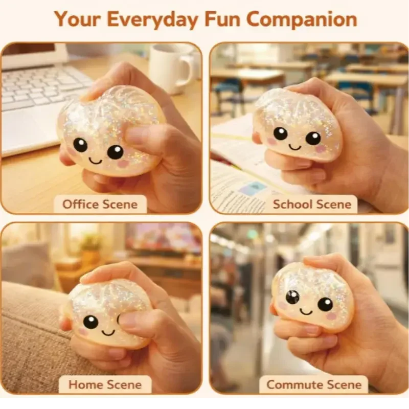 Pressure Ball Mini Hot Dumpling Squeeze Toy Realistic Glitter Steamer Bun Stress Reliever Soft Pinch Decompression Sensory Gifts