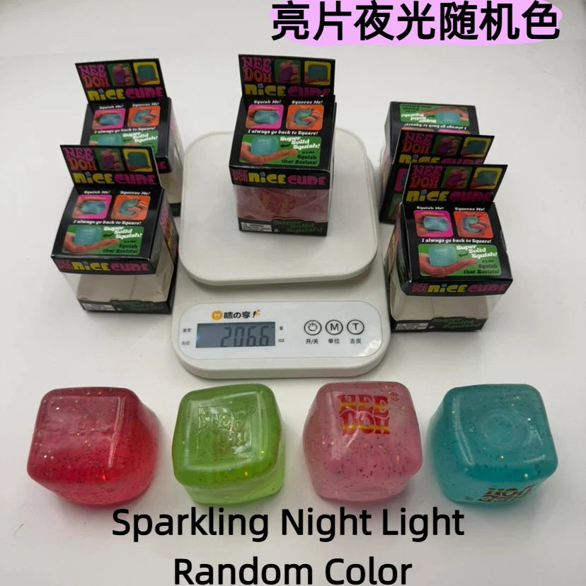 New Schylling Needoh Nice Cube Squishy Stress Toy Glow In The Dark Slow Rebound Sensory Glitter Pressure Relief For Adults gifts