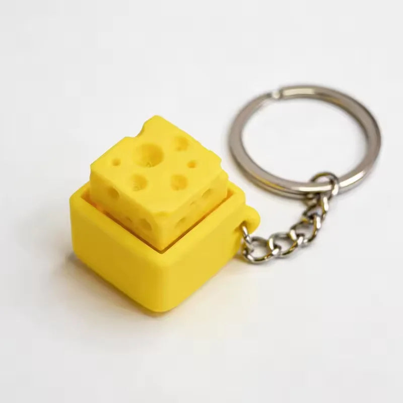 Cheese Keyboard Clicker Keychain Portable Sensory Fidget Toy Crisp Click Sound Cheese Shape Stress Relief Accessory for Decor