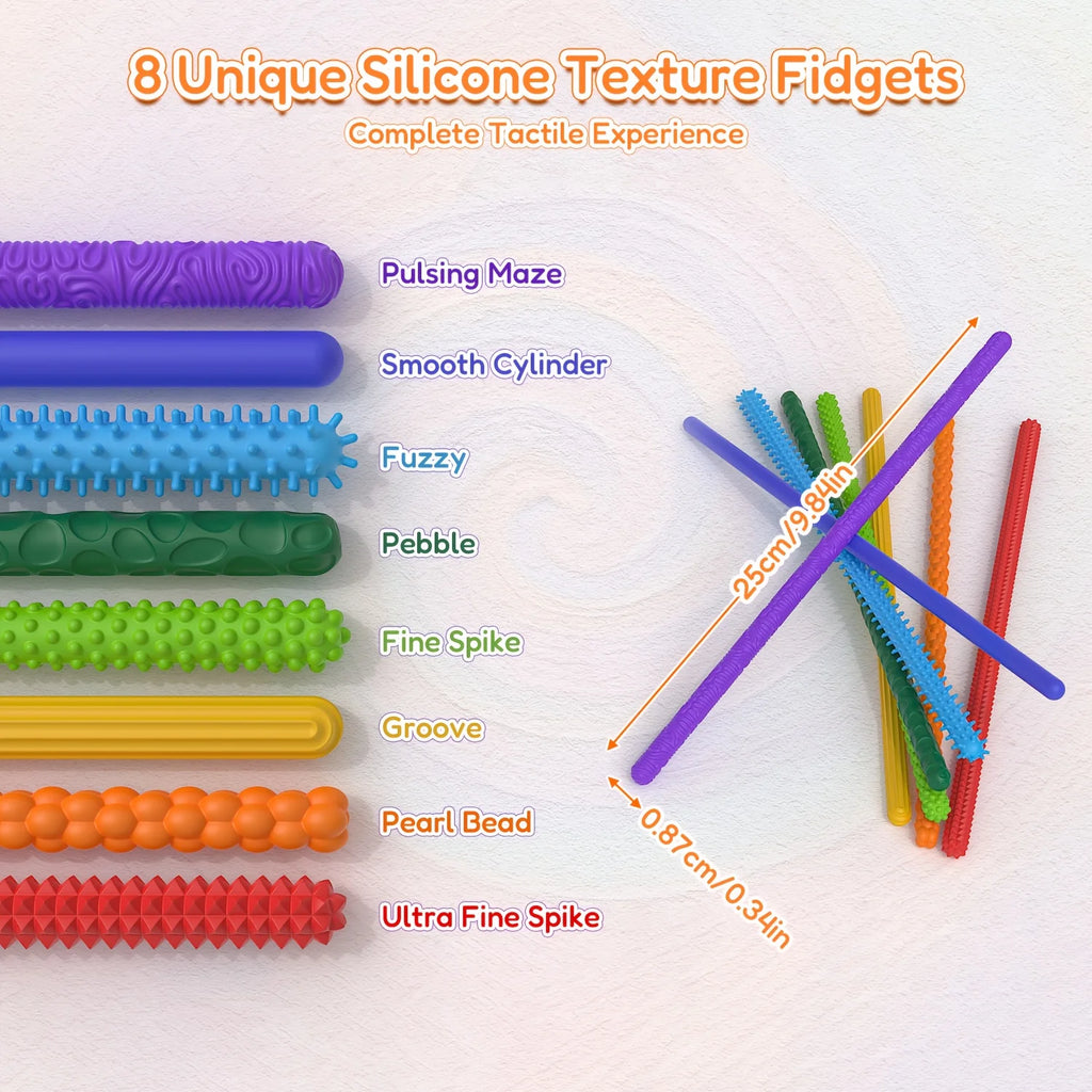 Silicone Sensory Sticks | Flexible, Shape-Changing Fidget Toys for Kids & Adults ,Mixed Color Stocking Stuffers for Teens