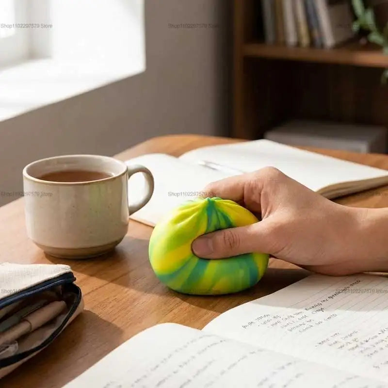 New Rainbow Toy with Steamer Box Squeeze Dough Stress Ball Realistic Steamed Bun Squeezing Toy for Fidget Sensory Anxiety Relief