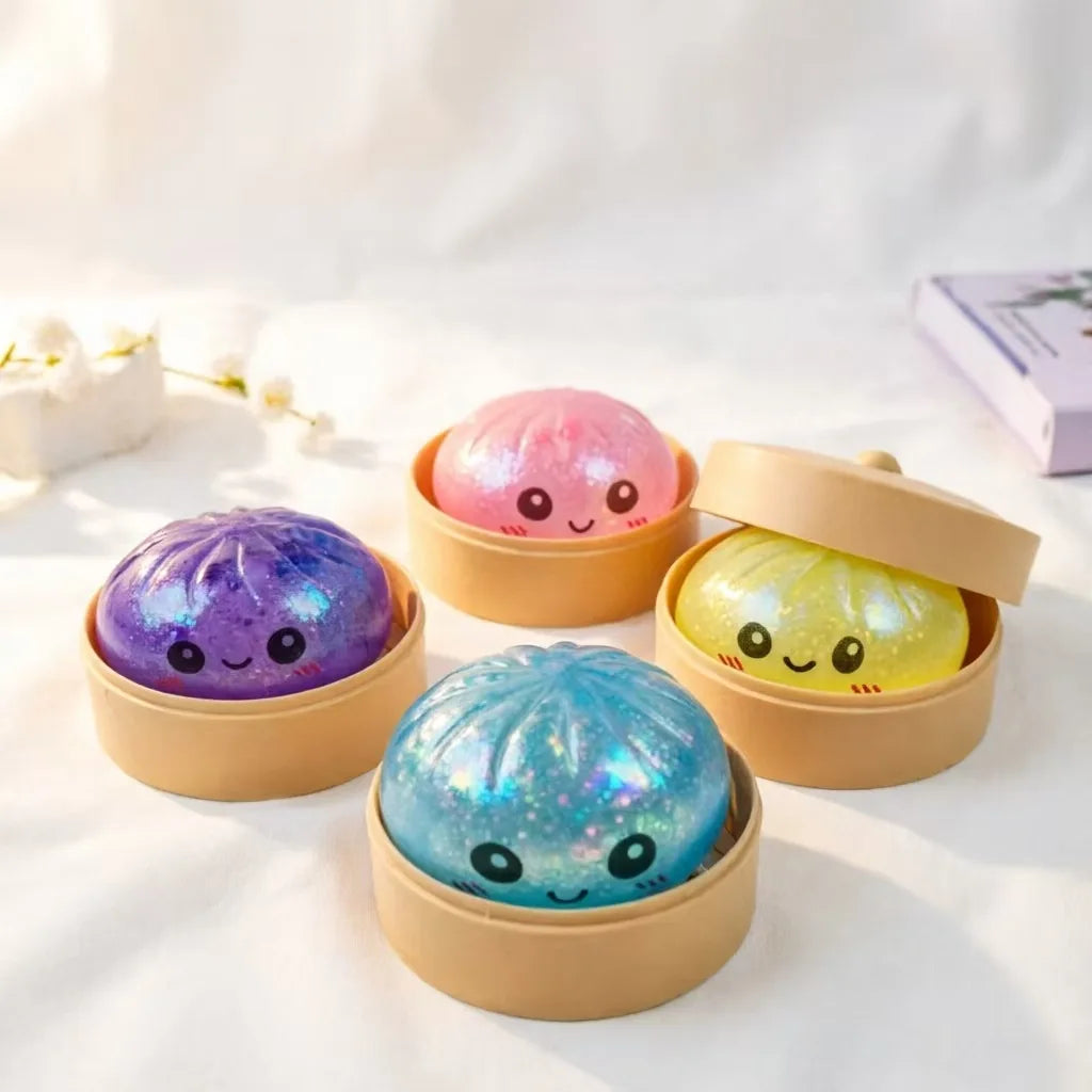 Pressure Ball Mini Hot Dumpling Squeeze Toy Realistic Glitter Steamer Bun Stress Reliever Soft Pinch Decompression Sensory Gifts