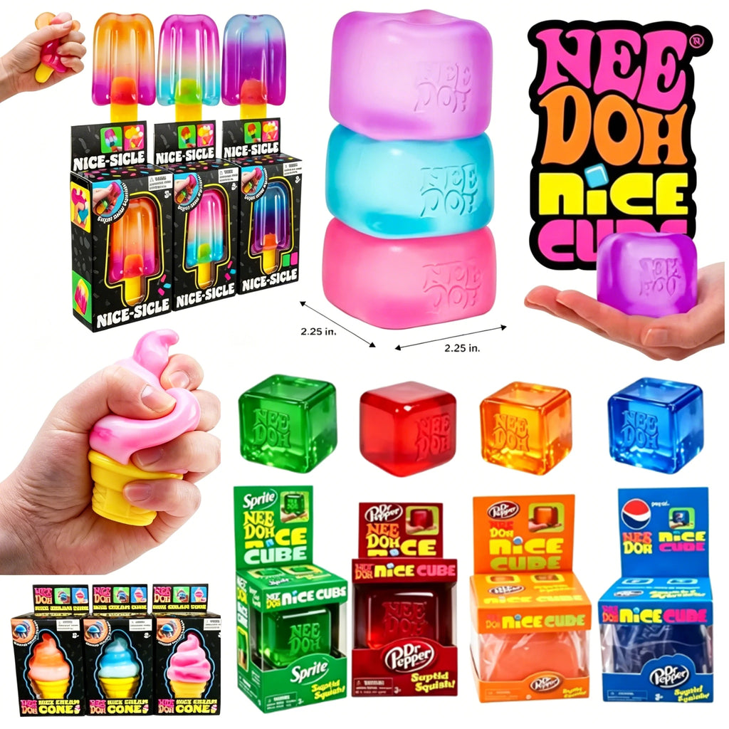 Schylling NeeDoh Ice Cream Cone & Nice Cube Squeeze Fidget Toy Surprise Stress Relief Desktop Ornament Party Gift