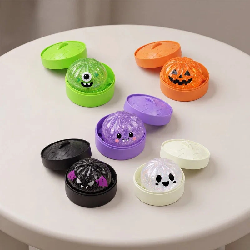 Cartoon Ghost Series Stress Relieving Toy Ghost Bun Soft, Slow, Elastic Squid Toy Clip Steamer Steamed Bun Squeezing Toy Gift