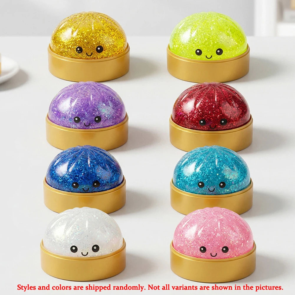 Pressure Ball Mini Hot Dumpling Squeeze Toy Realistic Glitter Steamer Bun Stress Reliever Soft Pinch Decompression Sensory Gifts