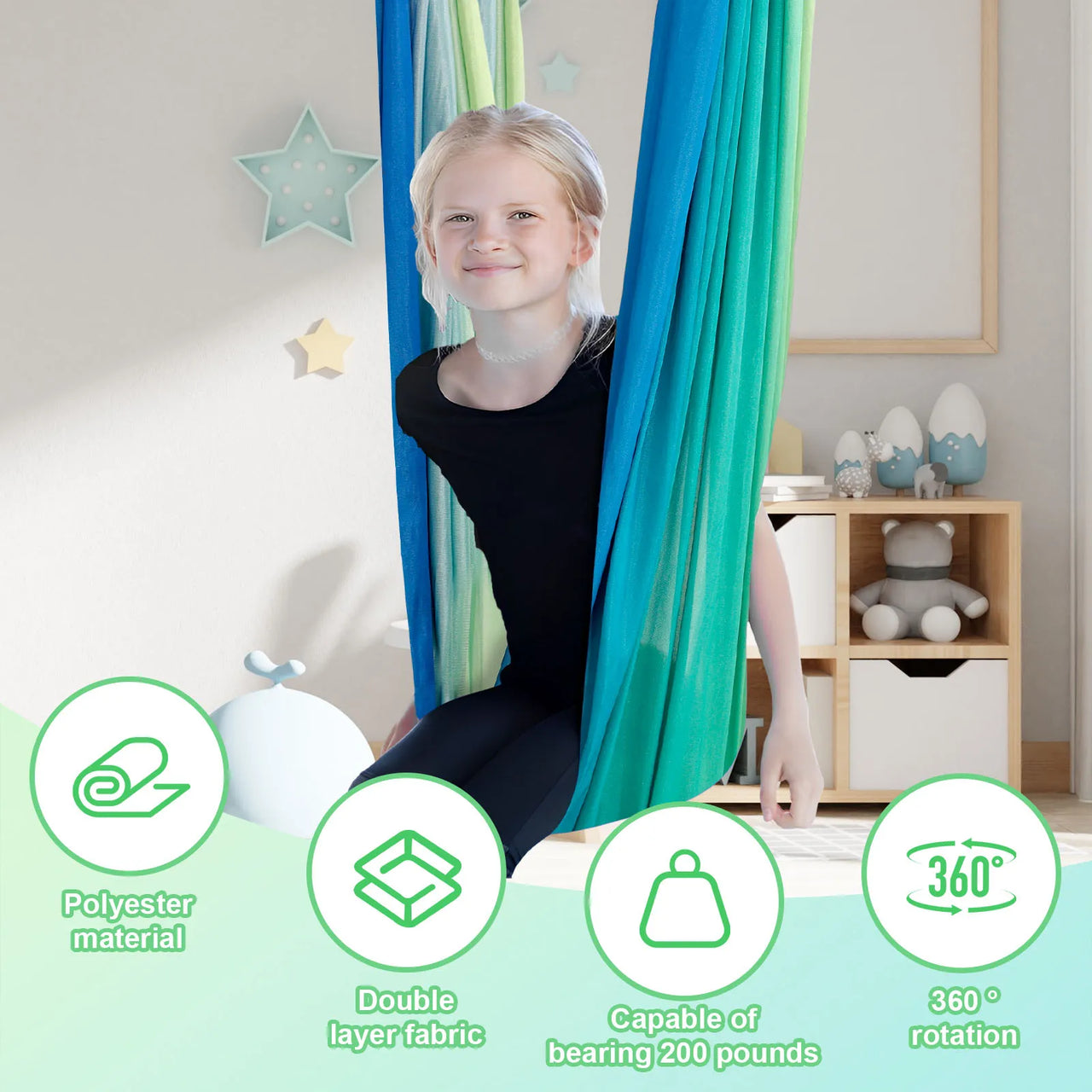 Sensory Swings Double Layer Kids Adults 360°swivel Chair Christmas Gifts Hanging Pod Therapy Autism Children Indoor Yoga Hammock - photo 2