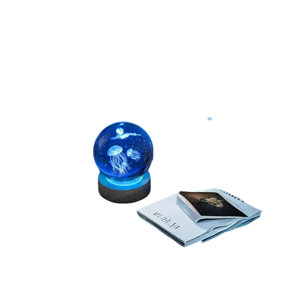 1pc 3D Jellyfish Laser Engraving Crystal Ball LED Nightlight, Birthday Gift, for Girlfriend Classmate Wife Christmas - photo 2