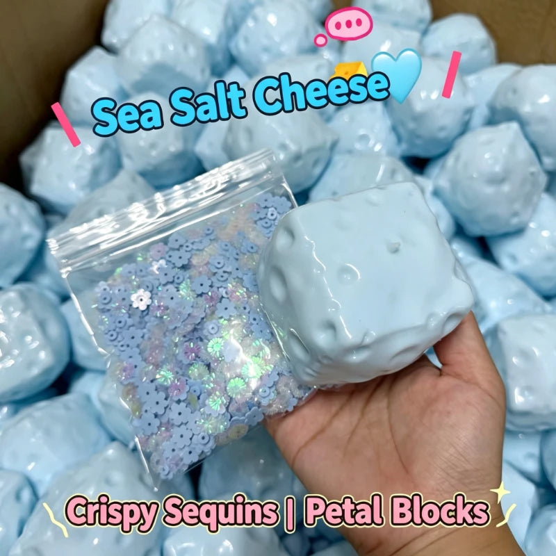 Handmade Ball Crunchy Cheese Cube Stress Ball Big Cheese Shapeable Squeeze Ball Non-Bounce Fidget Toy ASMR Sensory Anti-Stress