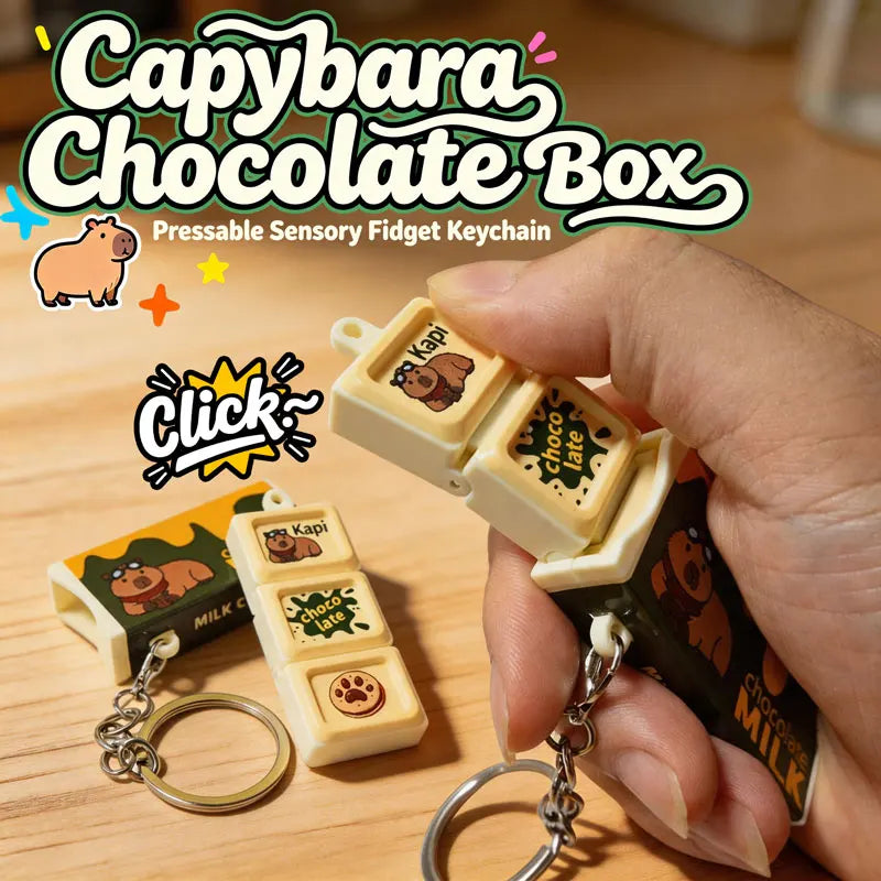 Capybara Chocolate Box Fidget Keychain Clickable Pressable Sensory Snap Pendant Portable Stress Relief Decompression Toy Gift