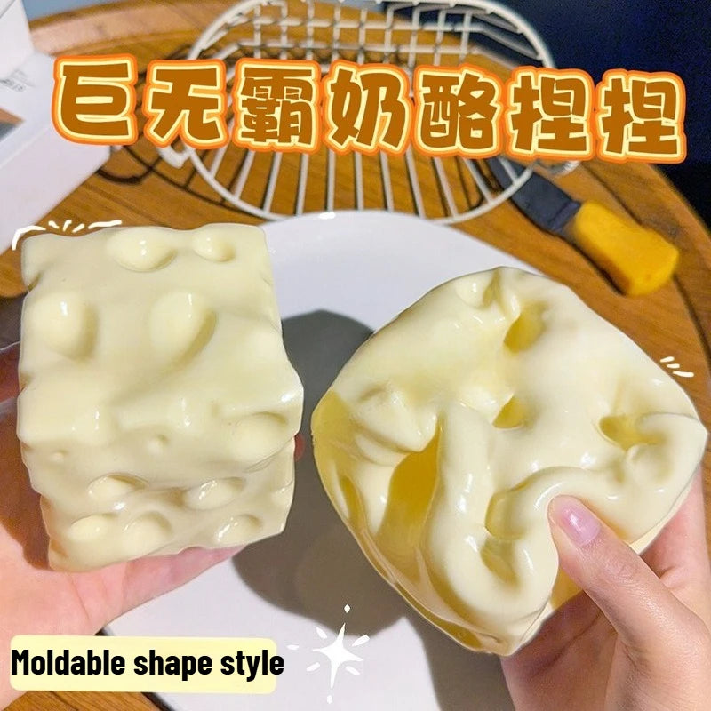 Jumbo Cheese Cube Stress Ball Big Cheese Shapeable Squeeze Ball Non-Bounce Fidget Toy ASMR Sensory Anti-Stress Festival Gift