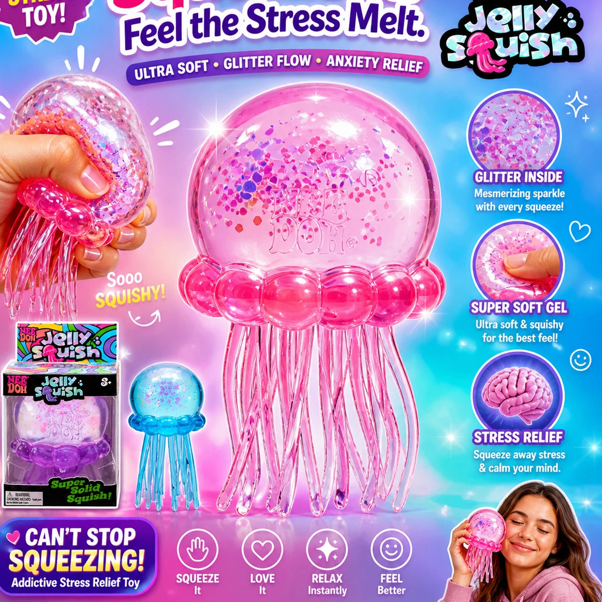 Schylling NeeDoh Pizza Fidget Toy Squeezza Pizza Slice Sensory Squishy Toy Stress Relief Anti-Anxiety Squeeze Toy for ADHD Focus