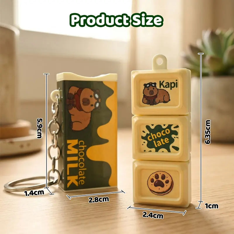 Capybara Chocolate Box Fidget Keychain Clickable Pressable Sensory Snap Pendant Portable Stress Relief Decompression Toy Gift