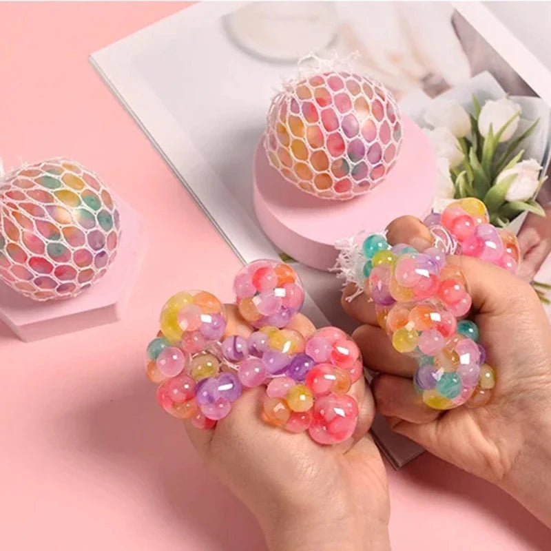 Rainbow Sensory Stress Relief Ball Squishy 3D Fidget Toys for Adults Kids Anti-Anxiety Silent Non-Toxic Toy for Office Classroom