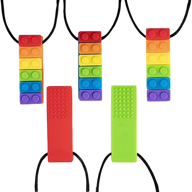1Pc Sensory Chew Necklace Brick Chewy Kids Silicone Biting Topper Baby Teether Toy Children with Autism Baby Care BPA Free Beads