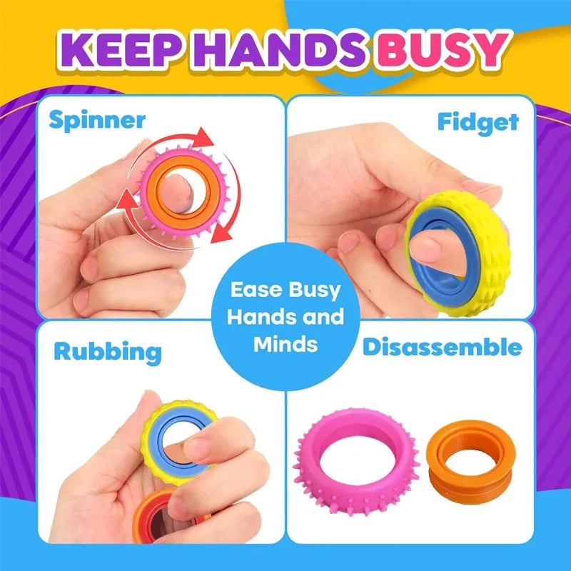 Rotating Fidget Ring Sensory Finger Spinner Anti-Anxiety Stress Relief Toys for Adults ADHD Autism Quiet Classroom Prizes Gifts