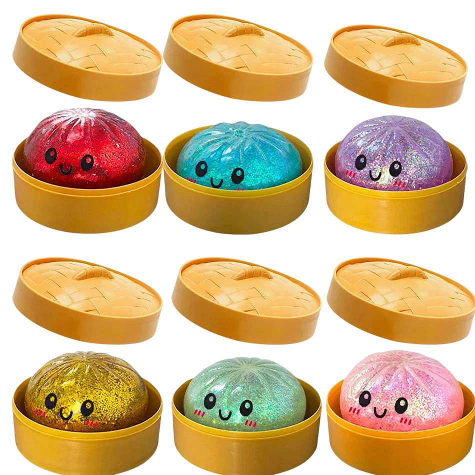 New 1-12pcs Glitter Dumpling Squishy with Box Dumplings Sensory Squeeze Toy for Stress Relief