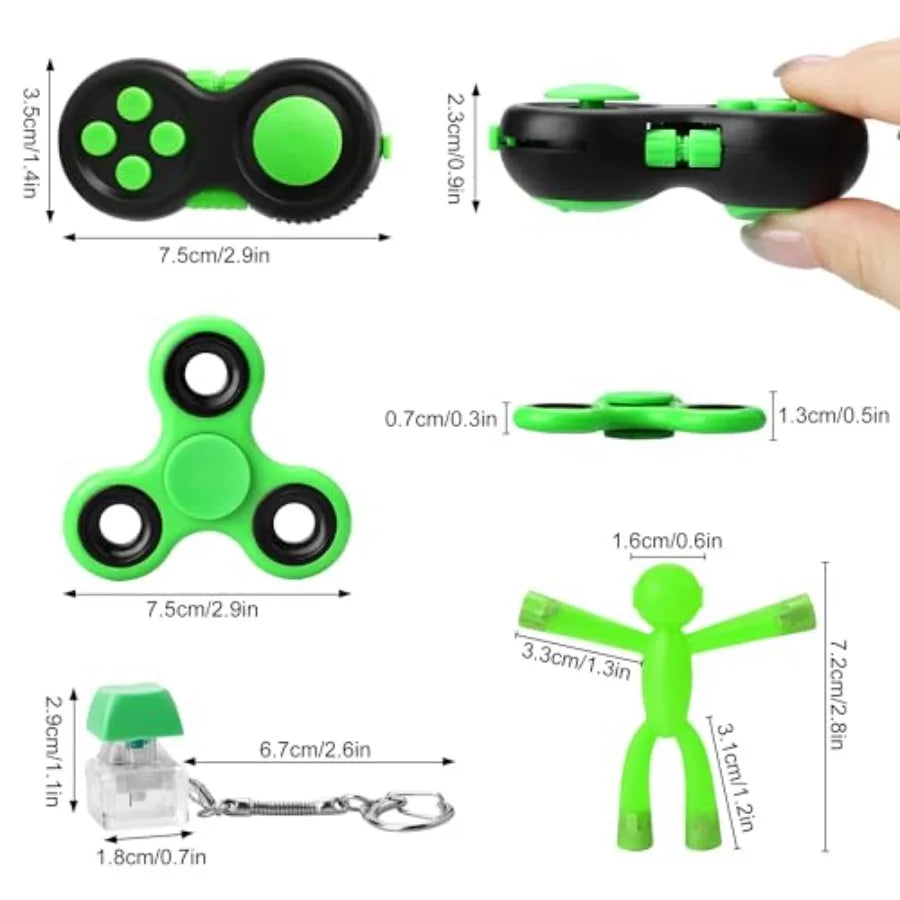 Quality Assurance 6 Pack Fidget Toys ADHD Anxiety Stress Relief Gifts Adults Green Fidget Sensory Toy Set Autism, Airplane Car