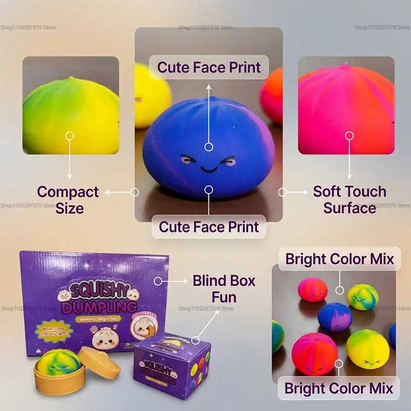 New Rainbow Toy with Steamer Box Squeeze Dough Stress Ball Realistic Steamed Bun Squeezing Toy for Fidget Sensory Anxiety Relief