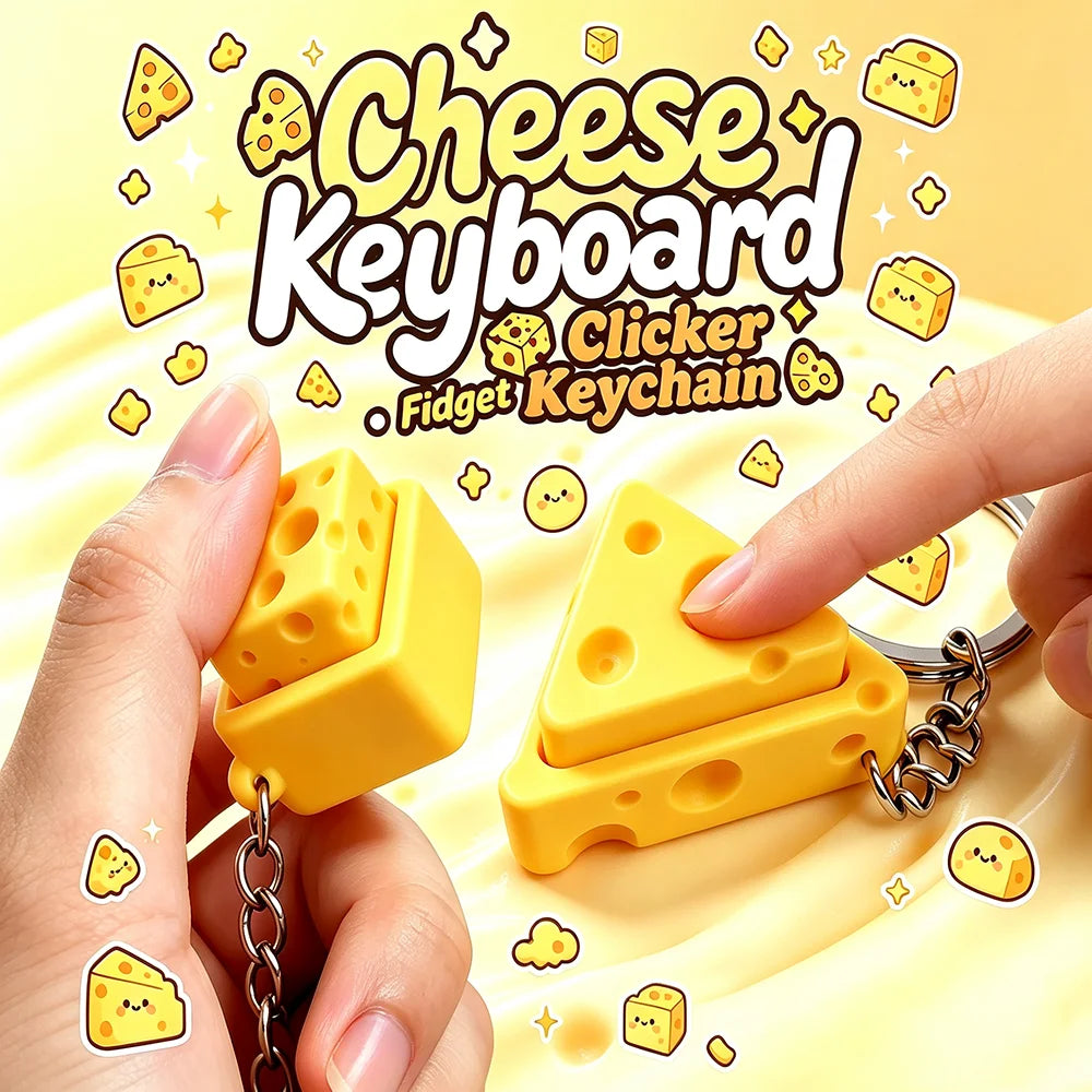 Cheese Keyboard Clicker Keychain Portable Sensory Fidget Toy Crisp Click Sound Cheese Shape Stress Relief Accessory for Decor