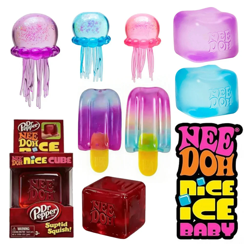 NeeDoh Jellyfish Ice Pop Cube Squishy Toy Stress Relief Toys Cute Healing Squishy Sensory Toys