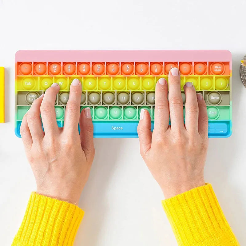 Keyboard Rainbow Push Bubble Sensory Fidget Toys Kids ADHD Anxiety Stress Reliever