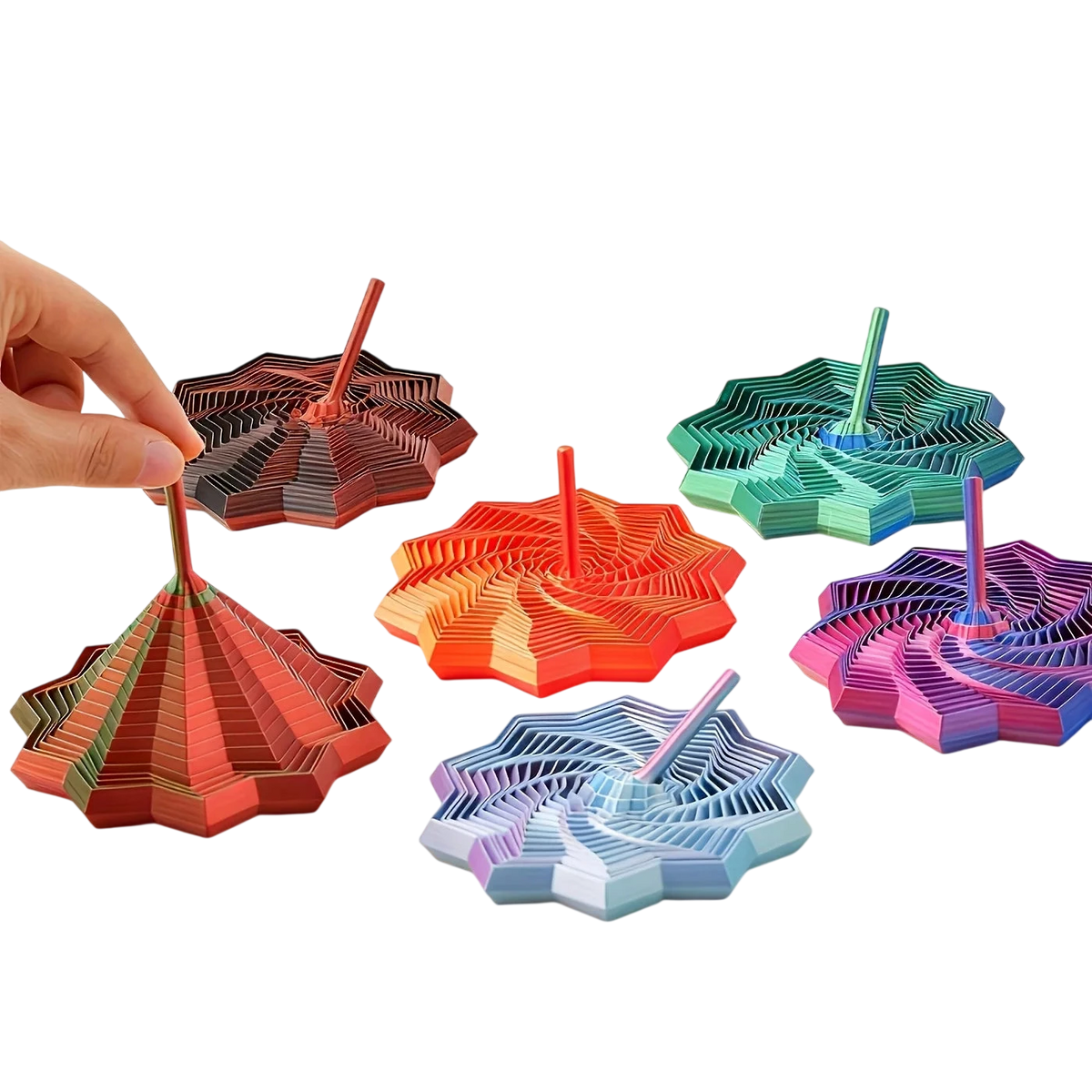 1Pc Random Color 3D-Printed Star Fidget Spinner - 2-Size Gradient Rotating Polygons, Expandable Sensory Desktop Decor & Stress