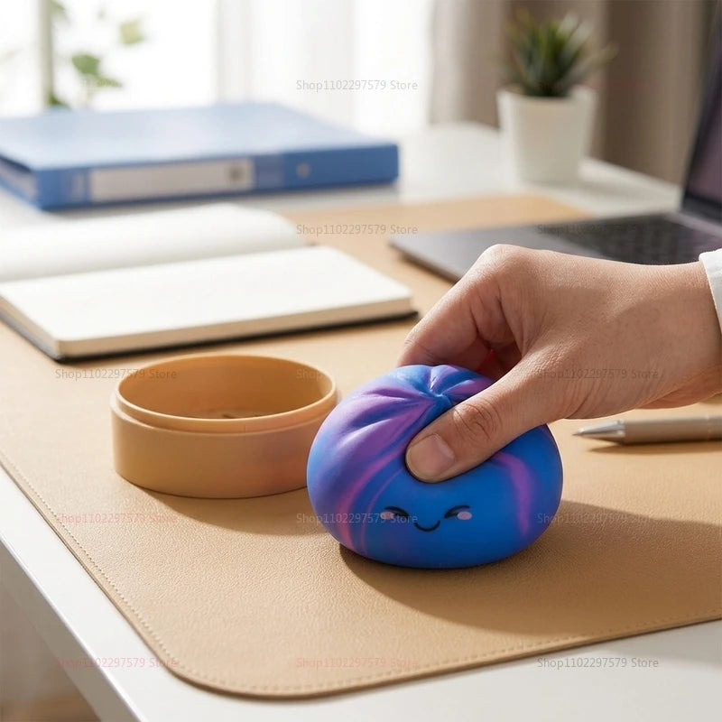 New Rainbow Toy with Steamer Box Squeeze Dough Stress Ball Realistic Steamed Bun Squeezing Toy for Fidget Sensory Anxiety Relief