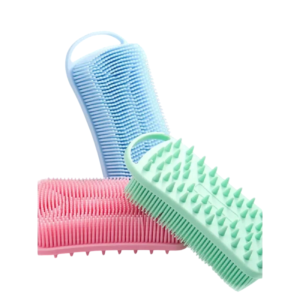 New Square Silicone Bath Brush with Hook Double Sided Hair Washing Baby Sensory Touch Brush Family Personal Cleaning Tool