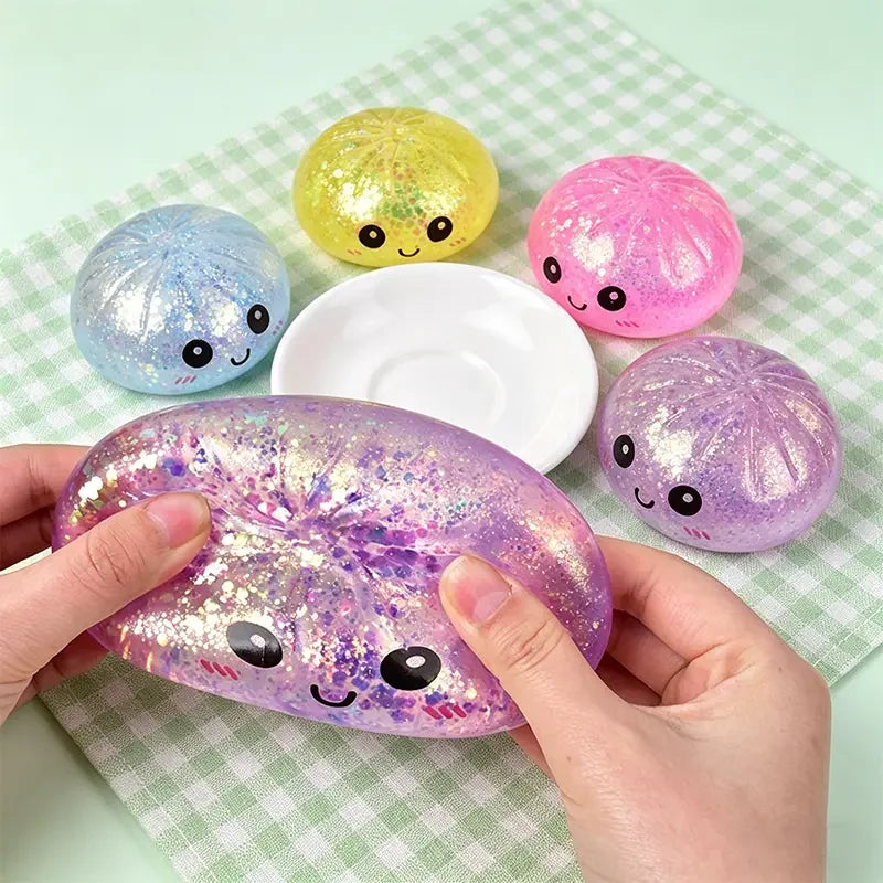 Pressure Ball Mini Hot Dumpling Squeeze Toy Realistic Glitter Steamer Bun Stress Reliever Soft Pinch Decompression Sensory Gifts