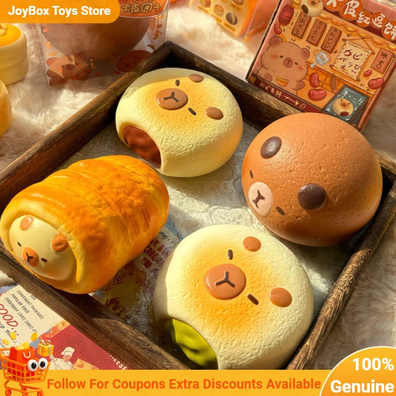 Original New Capybara Bread Squishy Toy Blind Box Slow Rising Soft Squeeze Stress Relief Fidget Toy Cute Healing Sensory Gift