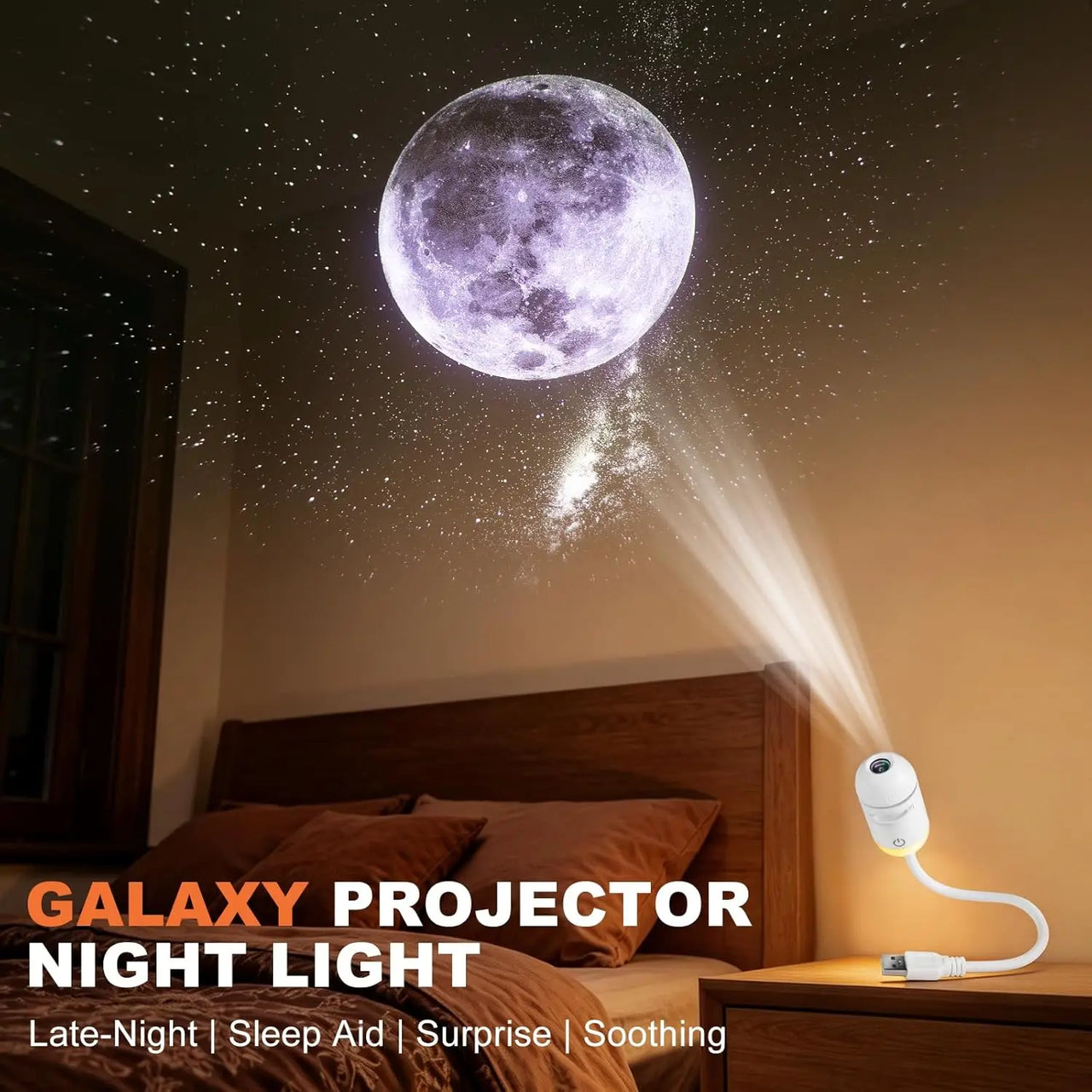 2-in-1 Galaxy Projector Night Light,USB Portable Starry Sky for Bedroom 360° Rotating Mini LED Nightlight Wall Lamp Film Discs - photo 4