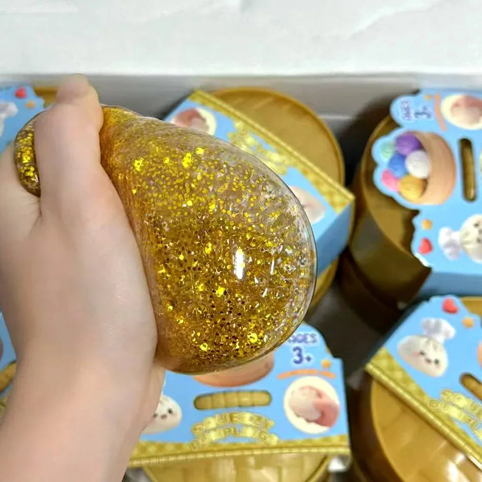 In Stock Glitter Dumpling Glitter Dumpling Squishy with Box Dumplings Sensory Squeeze Toy for Stress Relief