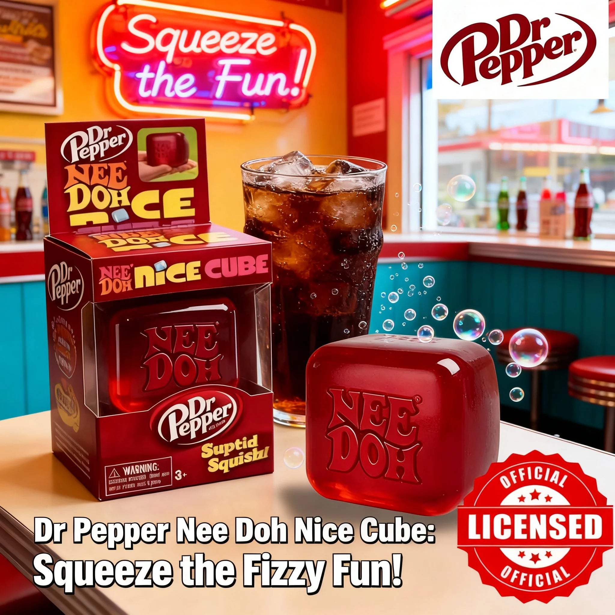 Dr Pepper NeeDoh Nice Cube Squishy Stress Relief Toy Soft Squeeze Fidget Cube for Kids Adults Anxiety Sensory