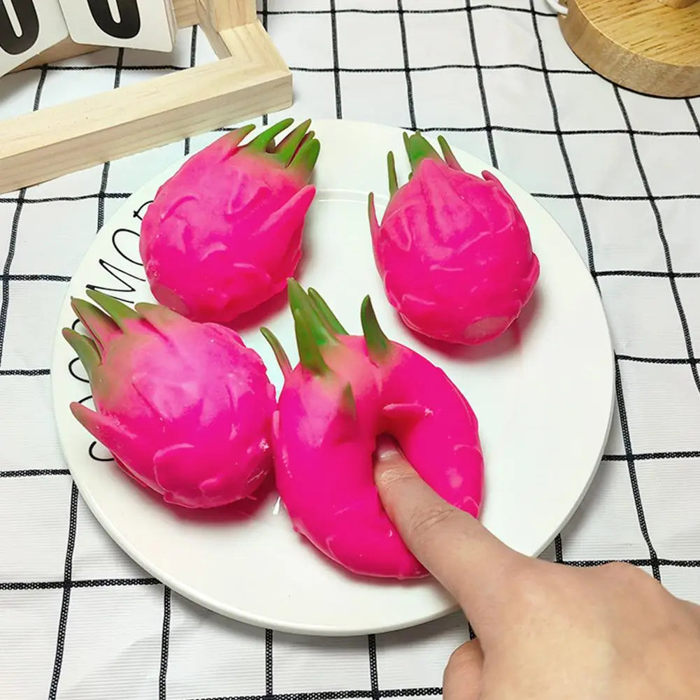 Dragon Fruit Squish Ball Gift Squishy Squeeze Stress Reliever Fidget Sensory Toy Simulation Fruit Food, Squeeze Balls For Kids
