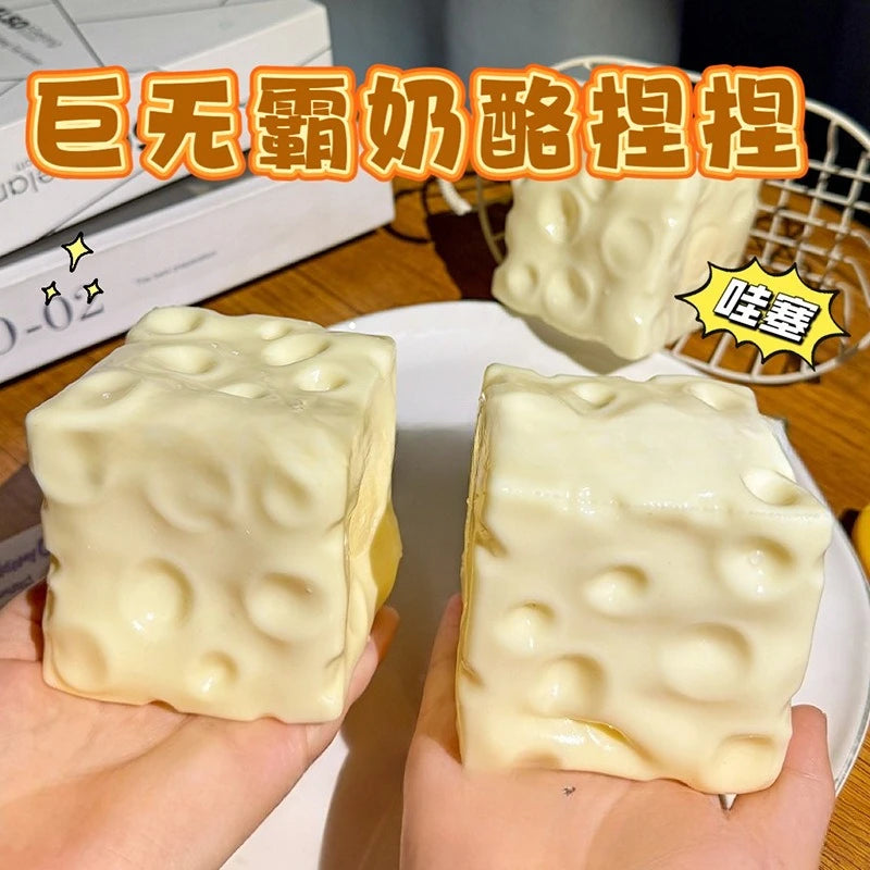 Jumbo Cheese Cube Stress Ball Big Cheese Shapeable Squeeze Ball Non-Bounce Fidget Toy ASMR Sensory Anti-Stress Festival Gift