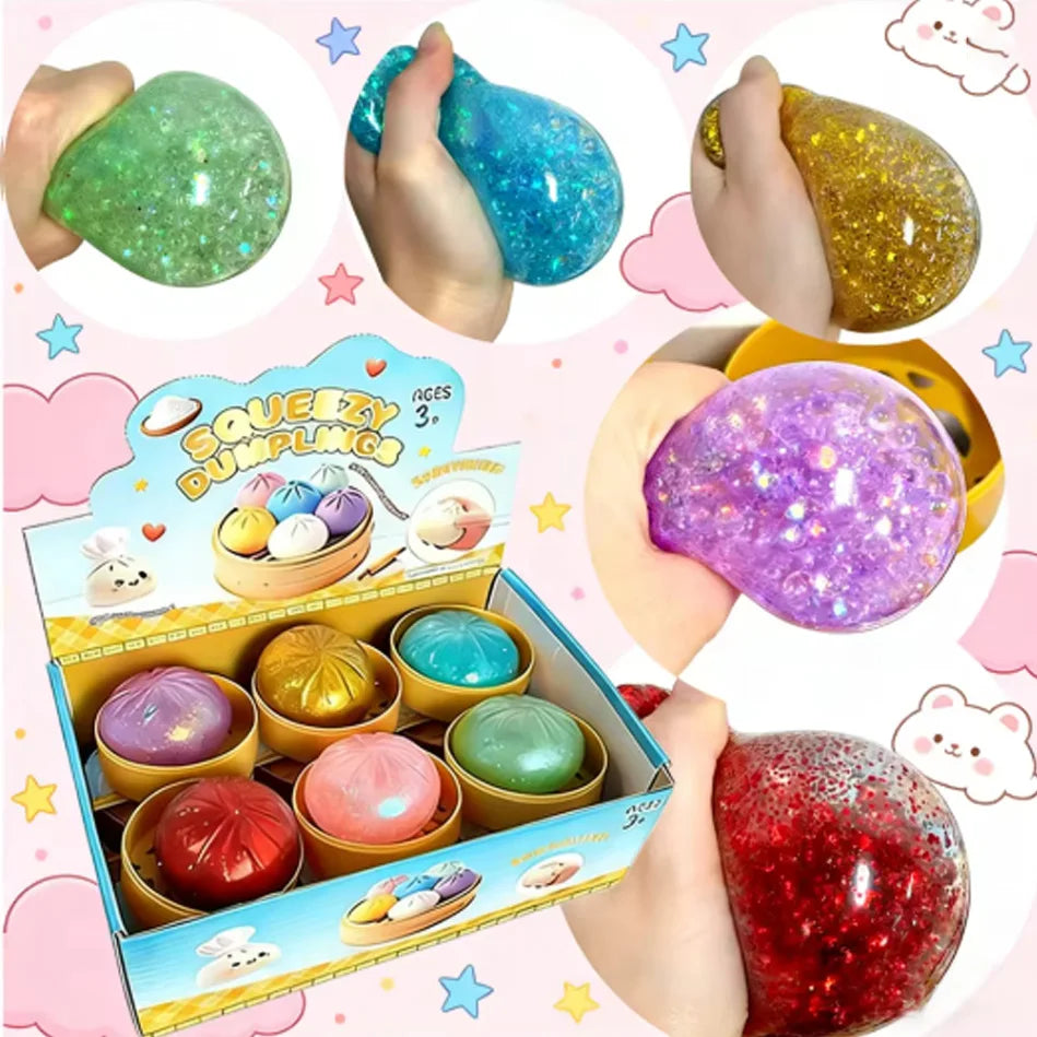 In Stock Glitter Dumpling Glitter Dumpling Squishy with Box Dumplings Sensory Squeeze Toy for Stress Relief
