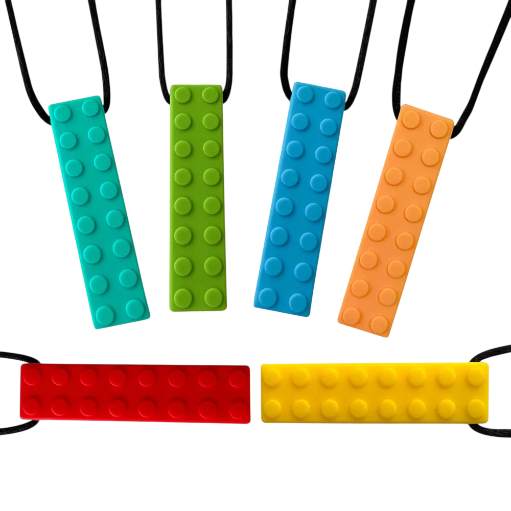 1/6pcs Building block Sensory Chew Necklace Brick Chewy Kids Silicone Pencil Topper Teether Toy Silicone teether for children